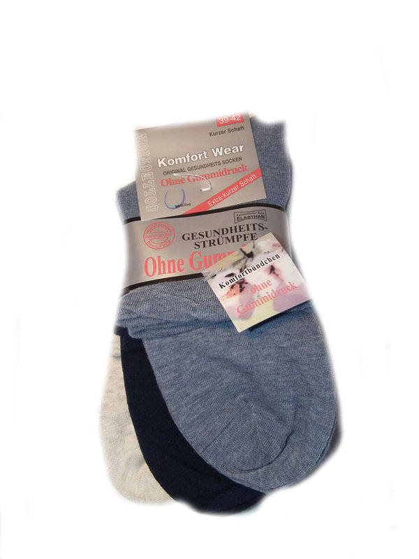Damen Socken ohne Gummiband extra Kurz auch für Diabetiker 3 er Pack