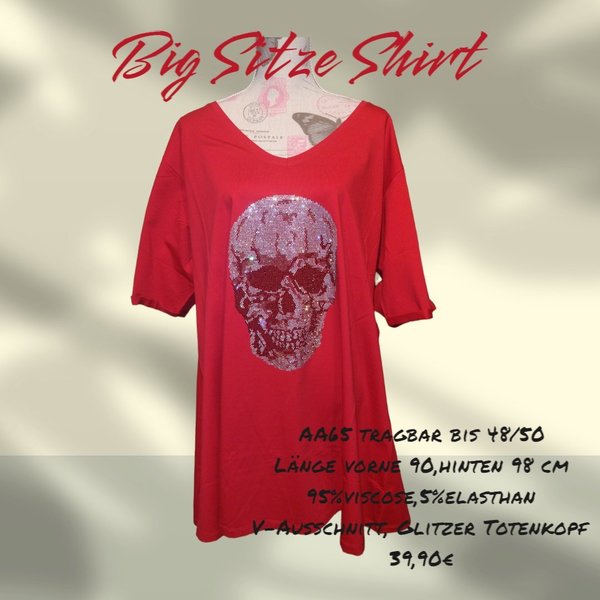 Rotes Shirt mit Glitzer Totenkopf BIG Size