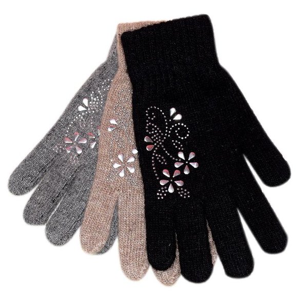 Weiche warme Damen Handschuhe mit Blumen Applikationen