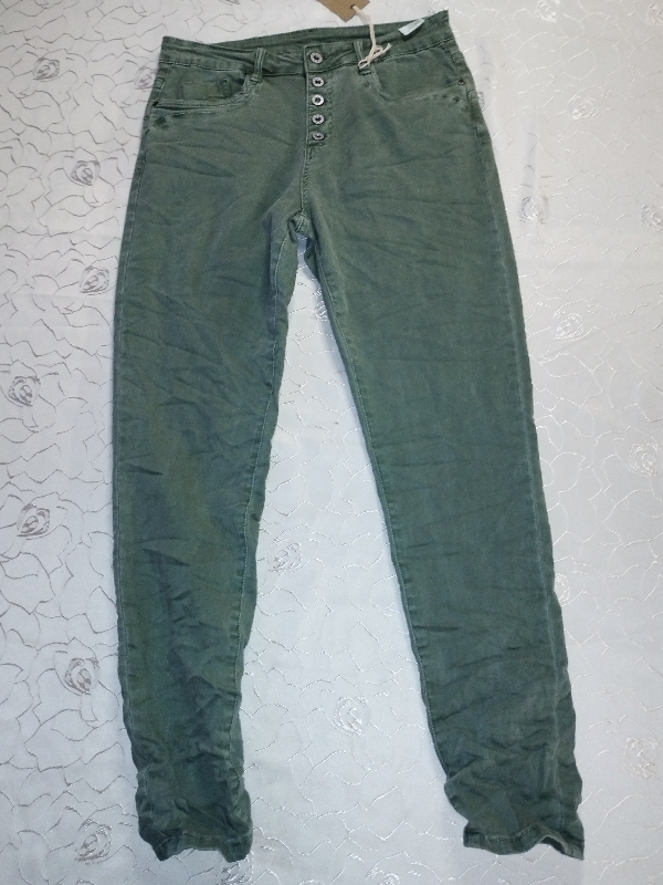 grüne Stretch Jeans Hose zum knöpfen